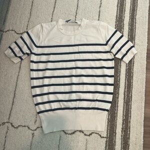 Zara White and Navy Striped Short Sleeve Tee